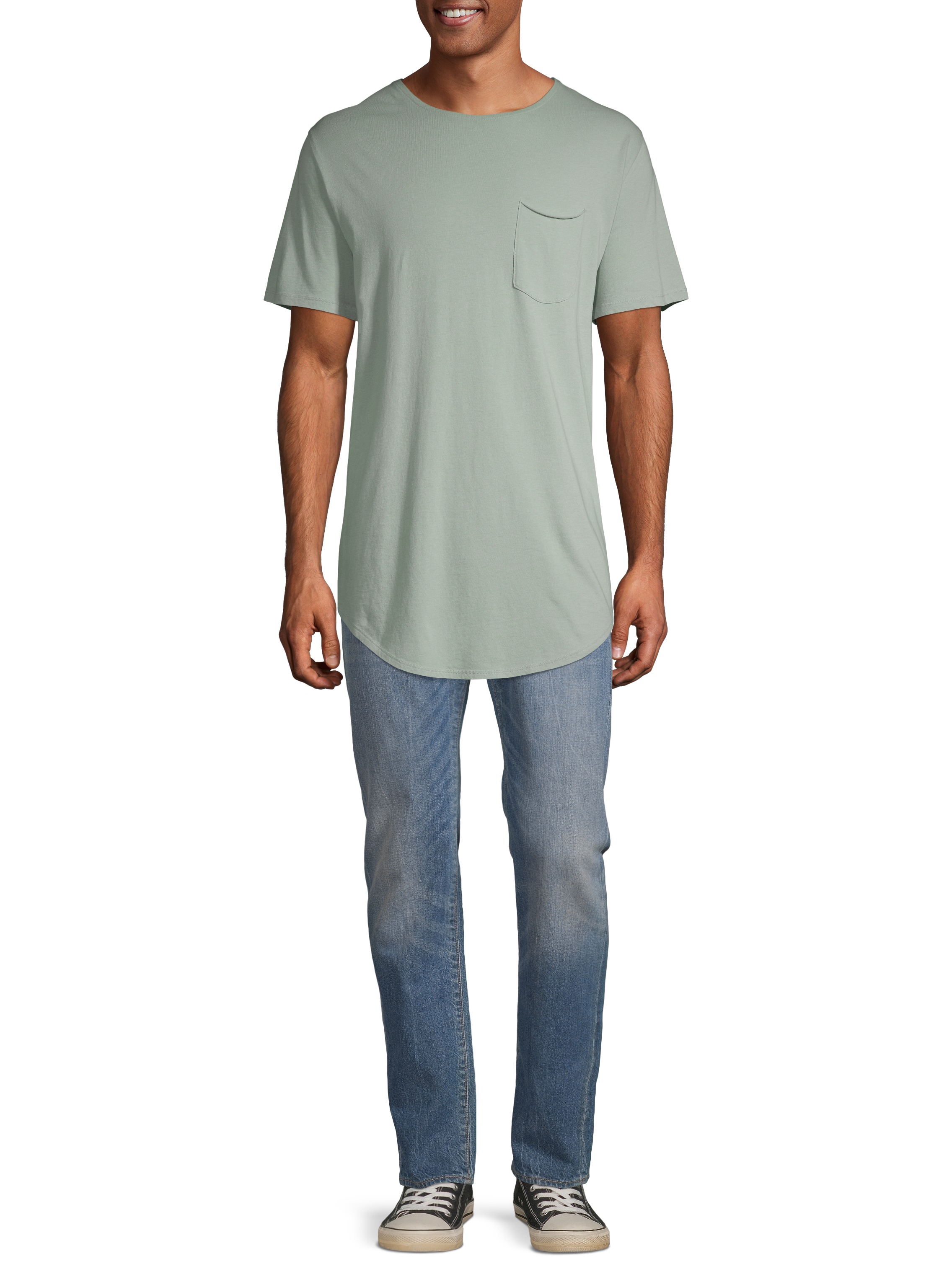 no boundaries men's elongated pocket tee