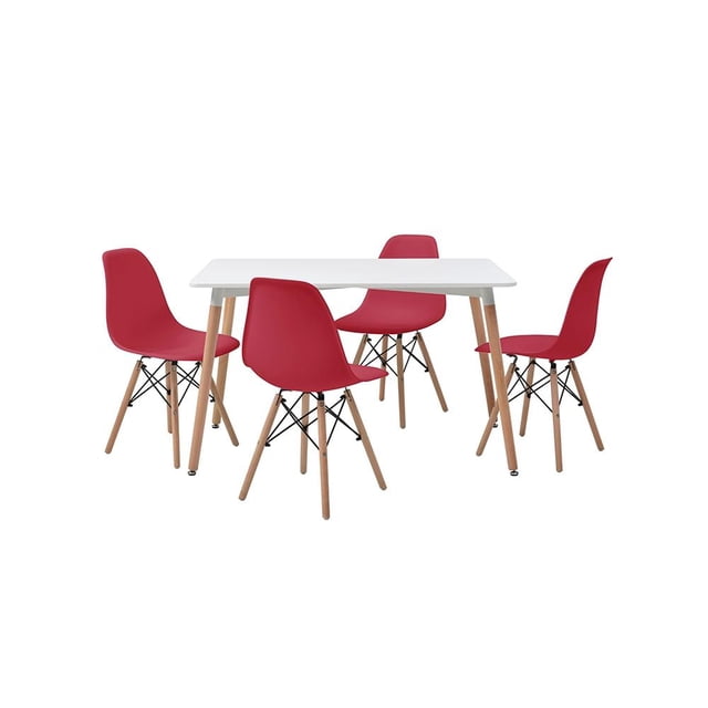 Comedor Alterego Rectangular Blanco con 4 Sillas Rojas