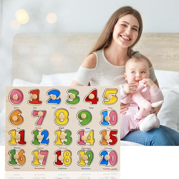 Kids Wooden Peg Puzzles Set with Alphabet Numbers Fruits Animals and Vehicles