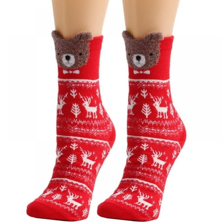 

Xmarks Christmas Socks for Women Xmas Knit Crew Socks Holiday Warm Soft Winter Gift Santa Claus Novelty Socks