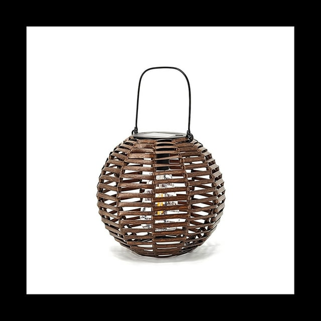 LáMpara Colgante de RatáN Solar, Luz Solar Tejida de RatáN de Hierro, Linterna Colgante Solar para JardíN, Luz Colgante Decorativa para Patio A