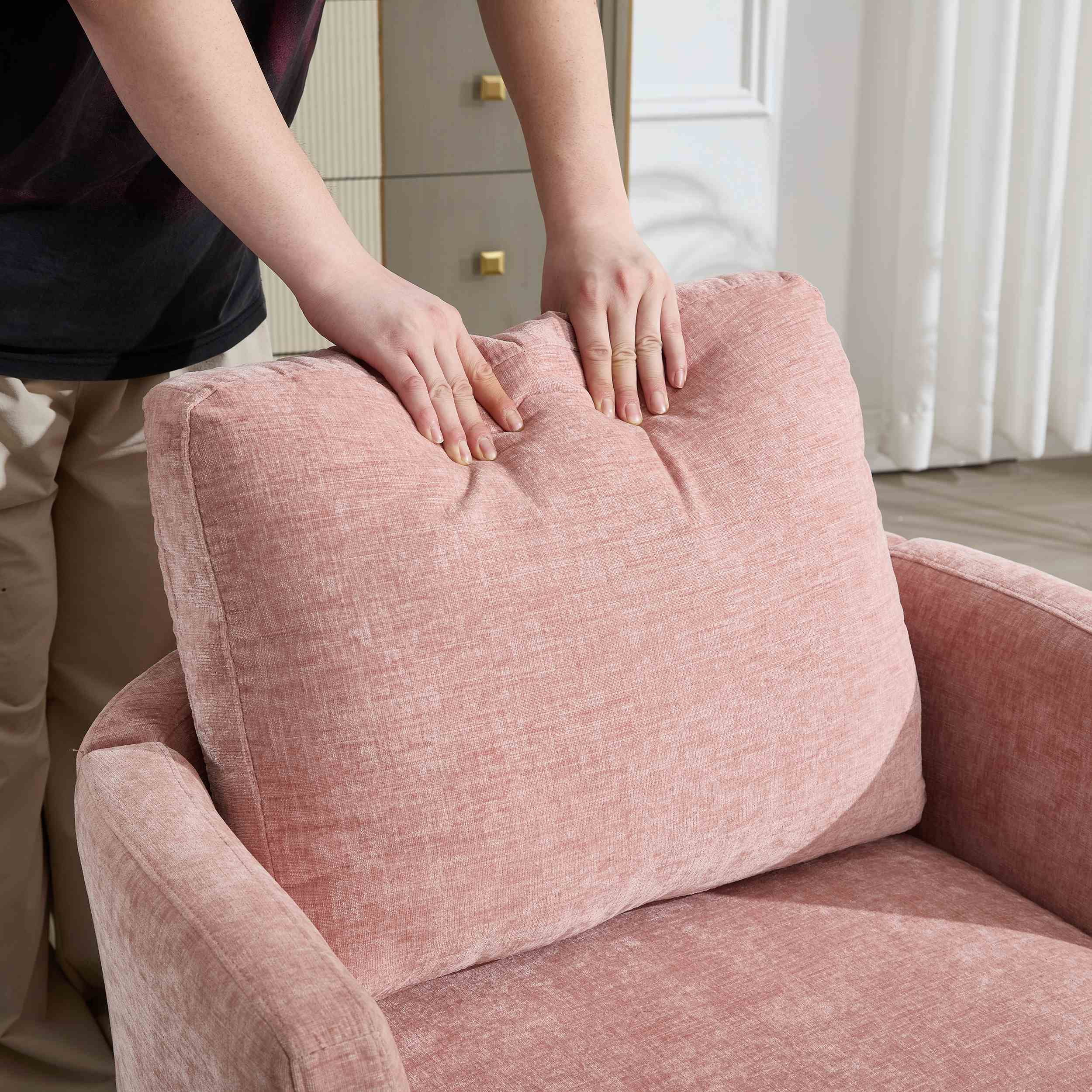 360° Swivel Barrel Chair, Upholstered Accent Chair, Suitable for Nurseries, Offices,Pink