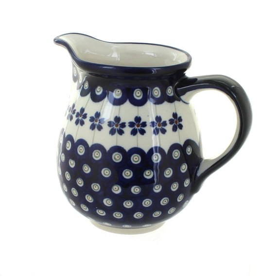 Blue Rose Polish Pottery Flowering Peacock Small Pitcher
