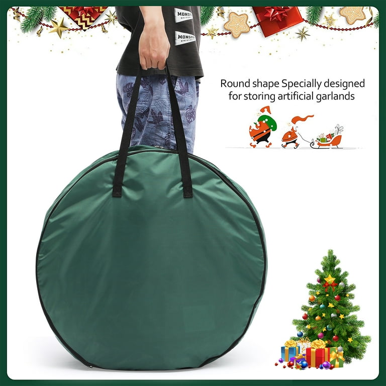 MeiBoAll 20 inch Xmas Wreath Storage Bag Christmas Wreath Storage Garland  Holiday Container with Clear Window Tear Resistant Fabric Xmas Garland