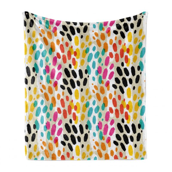 Colorful Soft Flannel Fleece Blanket, Illustration of Vibrant Animal Skin Print Modern Blemishes and Stripes, Cozy Plush for Indoor and Outdoor Use, 50" x 60", Grey Yellow Multicolor, by Ambesonne