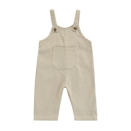 

Toddler Baby Jumpsuit Girls Boys Corduroy Overalls Cute Sleeveless Solid Color Bib Suspender Pants with Front Pockets Casual Soft Bodysuit
