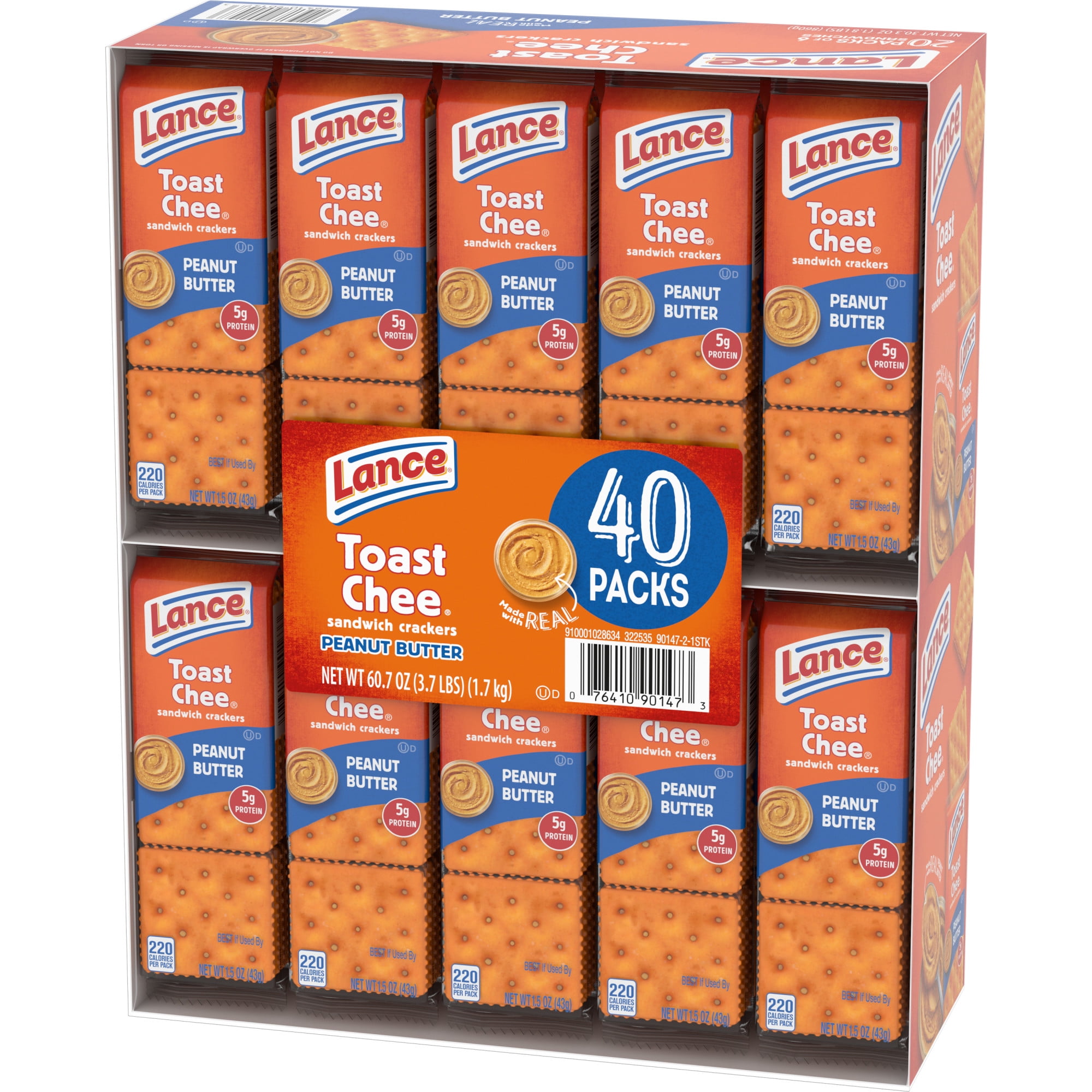 Lance Sandwich Crackers, ToastChee Peanut Butter, 40 Ct