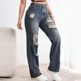 thumbnail image 6 of LWavelet Womens Distressed Ripped Wide Leg Jeans High Waisted Daily Casual Denim Pants Blue L, 6 of 6