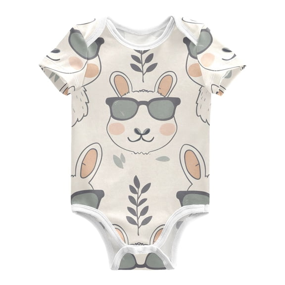 Alpacas with Sunglasses Leaves Pure Cotton Bodysuit Short Sleeve Pajamas One-Piece Romper Unisex 3 Months