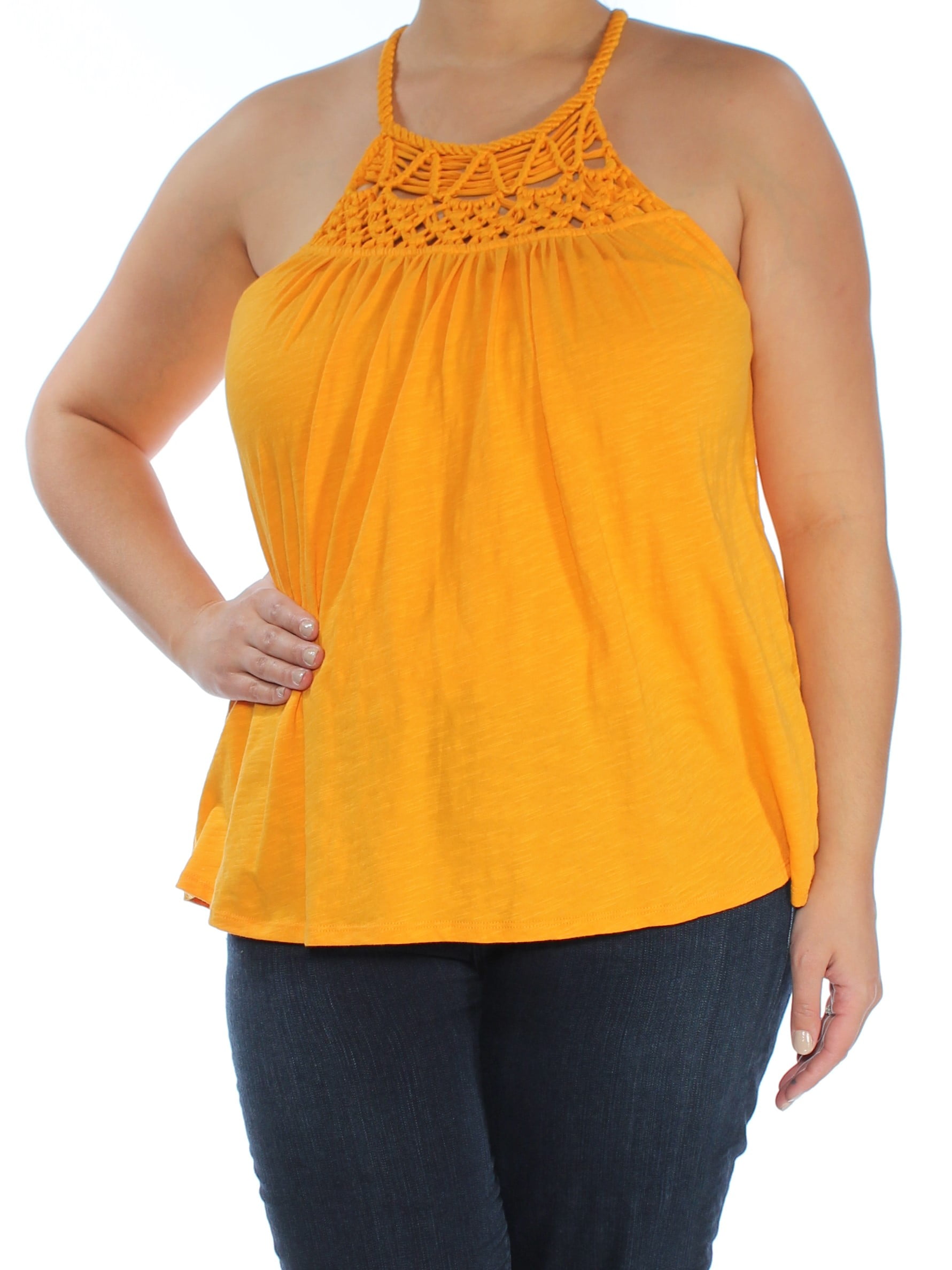 Cable & Gauge CABLE AND GAUGE Womens Orange Crocheted Sleeveless