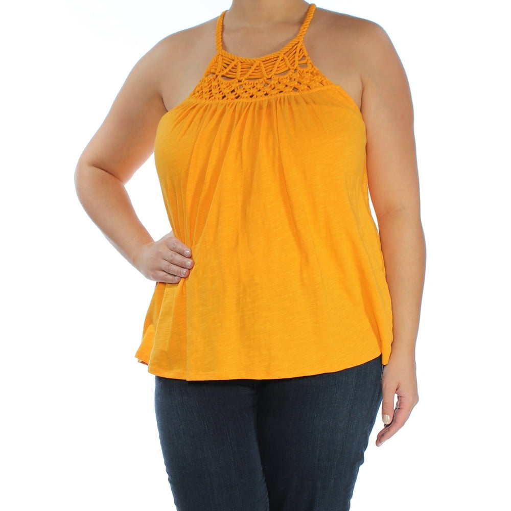 Cable & Gauge CABLE AND GAUGE Womens Orange Crocheted Sleeveless