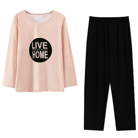 Tweang Long Sleeve Sleepwear lounge set Soft Lounge Sets Cute Pj Set lounge sets for women Loungewear Matching Clothing Basic Sleepwear 2 piece sets for women summer pajamas for women set Pink M