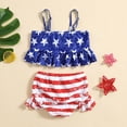 thumbnail image 4 of Girls American Flag Star Stripe 2 Piece Bikini Swimsuit, Ruffle Hem Spaghetti Strap Kids 4th of July Bathing Suit, 4 of 5
