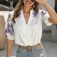 thumbnail image 7 of Puff Sleeve Tops Womens Embroidered Flower Pattern Short Sleeve V Neck Dressy Casual Shirt Summer Boho Clothes (XL, Purple), 7 of 7