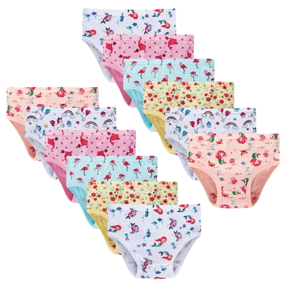 FamilyBlisst Little Girls 12-Pack 100% Cotton Underwear - Cute Print Panties, Size 6