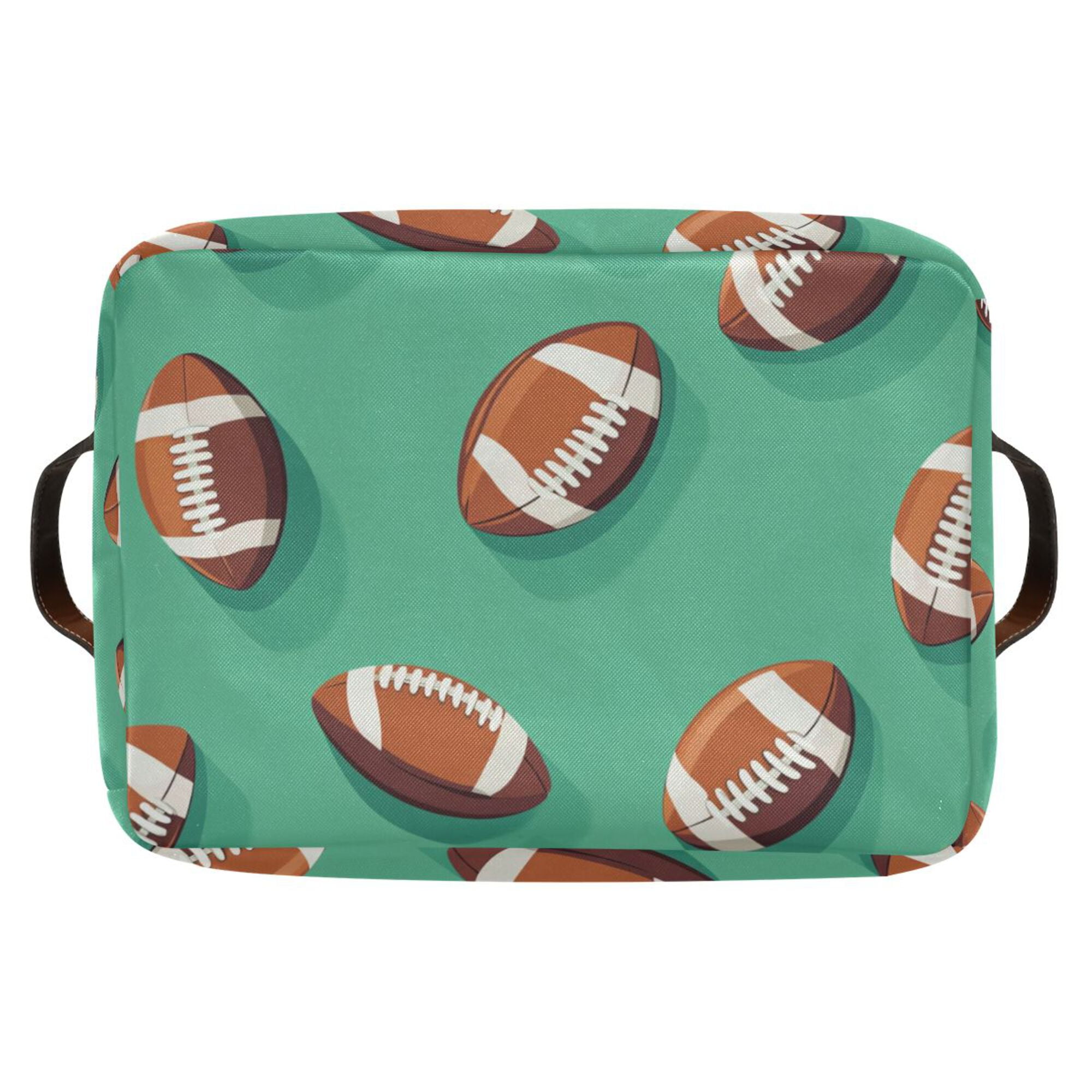 Yayeee Canvas Storage Basket with Handles for Shelves Fabric Bins Closet Organizer, Green American Footballs