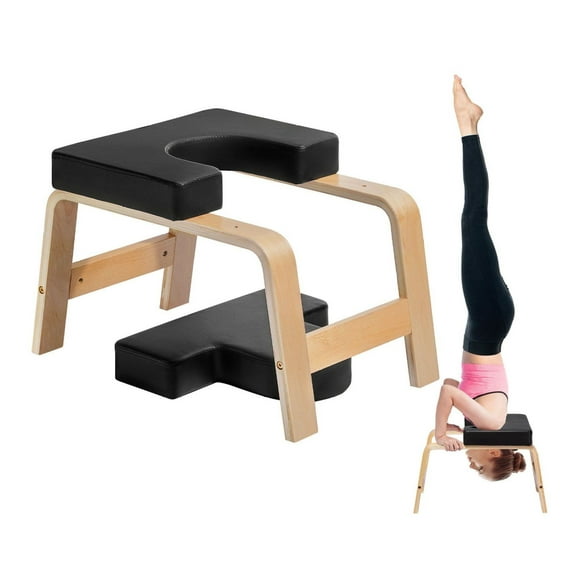 Yoga Headstand Bench - Inversion Chair for Fitness, Workout & Training - 300lbs Capacity - 2.55" Thick Cushion - Birch Wood