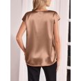 thumbnail image 6 of Women Silk Satin Tops Cap Short Sleeve Blouse V Neck Shirts Business Casual Outfits Khaki L, 6 of 7
