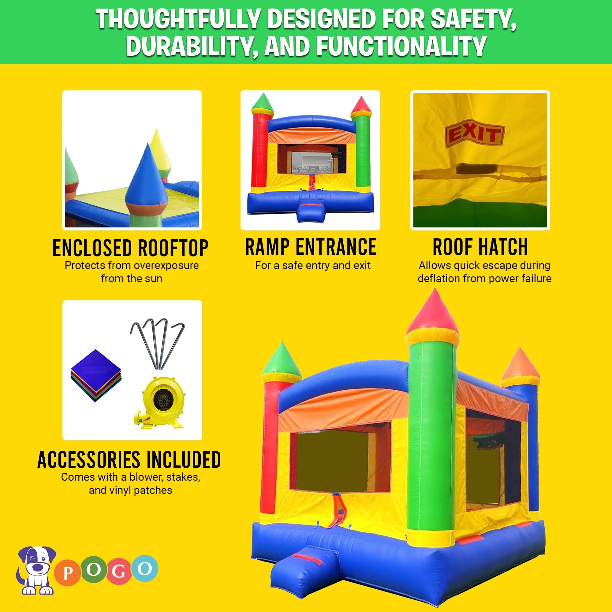 Pogo Bounce House Crossover Rainbow Duo, Kids Bounce House and Inflatable Water Slide