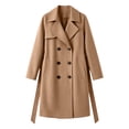 thumbnail image 4 of Vixolx Womens Long Pea Coat Classic Notched Lapel Double Breasted Wool Blend Coat with Tie Belt Side Pockets Winter Casual Office Warm Outerwear, 4 of 8
