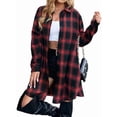 thumbnail image 3 of Women'S Button Down Flannel Shirts Plaid Shacket Long Sleeve Collared Long Jacket Coats Red &, 3 of 9