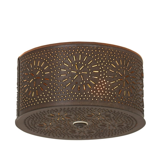 Irvins Country Tinware 2 Light Round Ceiling Light Kettle Black