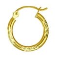thumbnail image 3 of Wellingsale Ladies 14k Yellow Gold Polished Satin 2mm Diamond Cut Hoop Earrings (15mm Diameter), 3 of 7