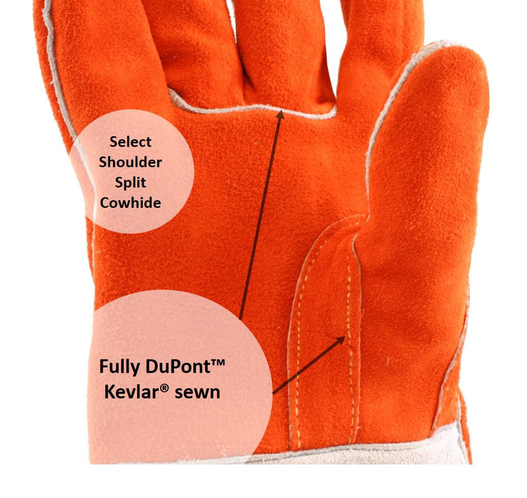 Kevlar Sewn 14 inches Weldas All Purpose Welding/BBQ/Heat Resistant Gloves Straight Thumb Size L 