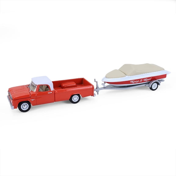 Greenlight 1/64 1967 Dodge D-100 Pickup Truck with Boat and Trailer, Hitch & Tow Series 33 32330-A