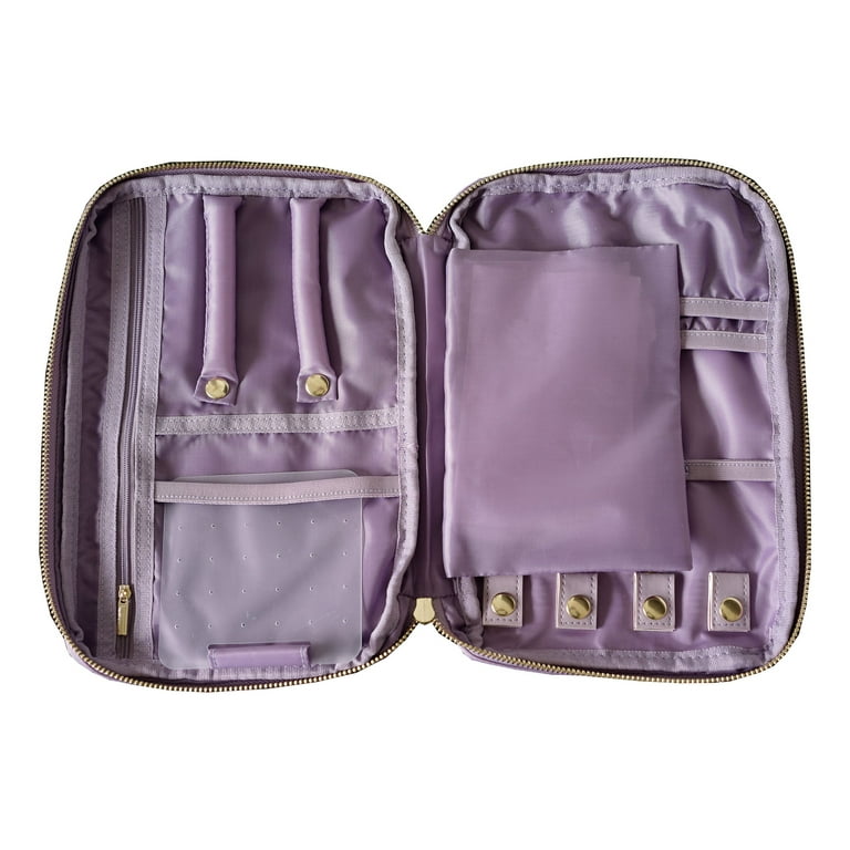 Hives and Honey Women's Bryn Nylon Jewelry Accessory Travel Pouch with Embroidered Letters in Purple