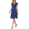 thumbnail image 4 of INSPIRE CHIC Women's Dress Floral Flutter Sleeves V Neck Smocked Ruffle Casual Dresses Deep Royal Blue M, 4 of 6