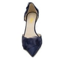 thumbnail image 3 of FSJ Women Graceful Faux Feather Pointy Closed Toe Slip-on D'Orsay Kitten Low Heels Satin Pumps Ladies Party Dress Slide Shoes Size 8.5 Blue, 3 of 4