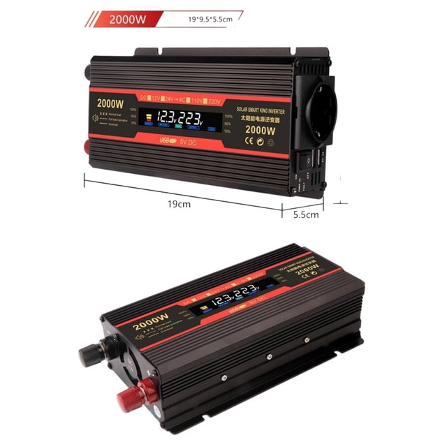 Onduleur de Puissance Onde Sinusoïdale Modifiée 1500w 2000w 2600w 12V 220 Onduleur Sinusoïdale 12V à 220 Convertisseur DC à AC Kit de Régulateur de Tension, Grand Usage