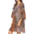 thumbnail image 4 of Sakkas Maris Women's Casual Shift 3/4 Sleeve Short Mini Dress A Line Print Silky - ZBK287-Black - One Size Regular, 4 of 5