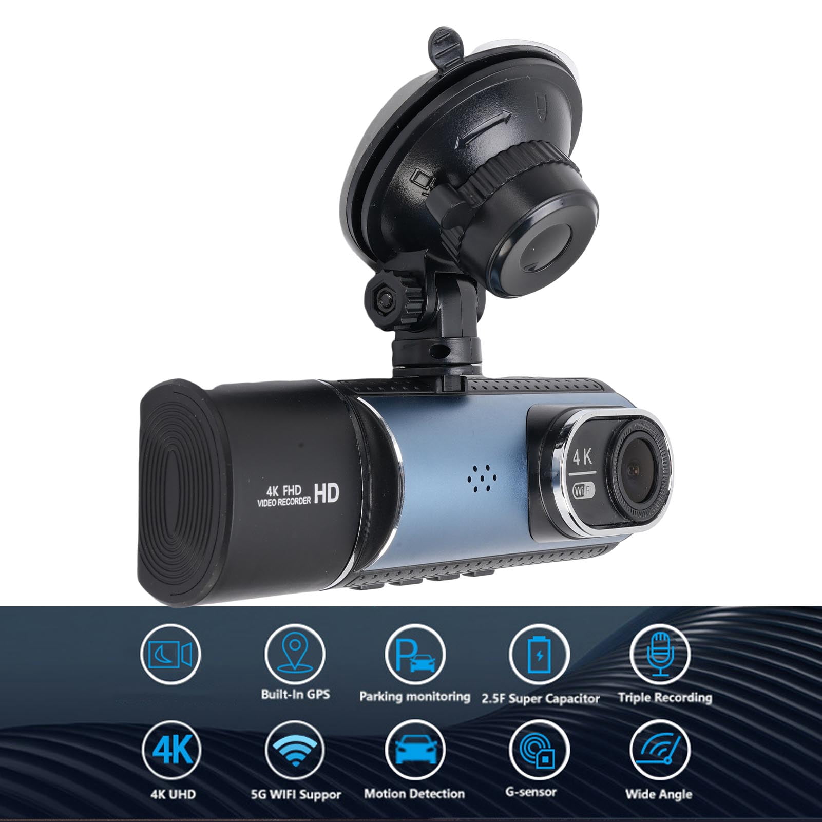 Dash Cam, 2.7 Inch Screen 3 Lens Front and Rear Dash Cam WiFi  for Car