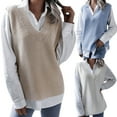 thumbnail image 3 of Odeerbi Sweaters For Women Trendy Casual V-Neck Vest Hollow Knitted Vest Sweater Vest Beige Refer to Size Chart In Description, 3 of 3