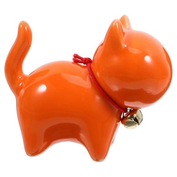 Cute Ceramic Cat Figurine for Decor Orange Small Statue Perfect Desk Ornament 3.5 inches
