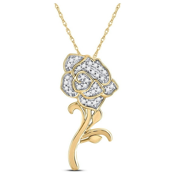 L U DIAMONDS 10k Yellow Gold Diamond Rose Flower Pendant 1/10 Ctw