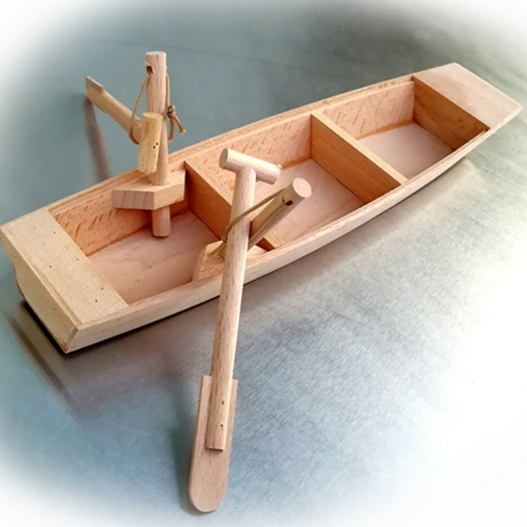Tinksky Wooden Mini Boat Model Small Wooden Fishing Boat Small