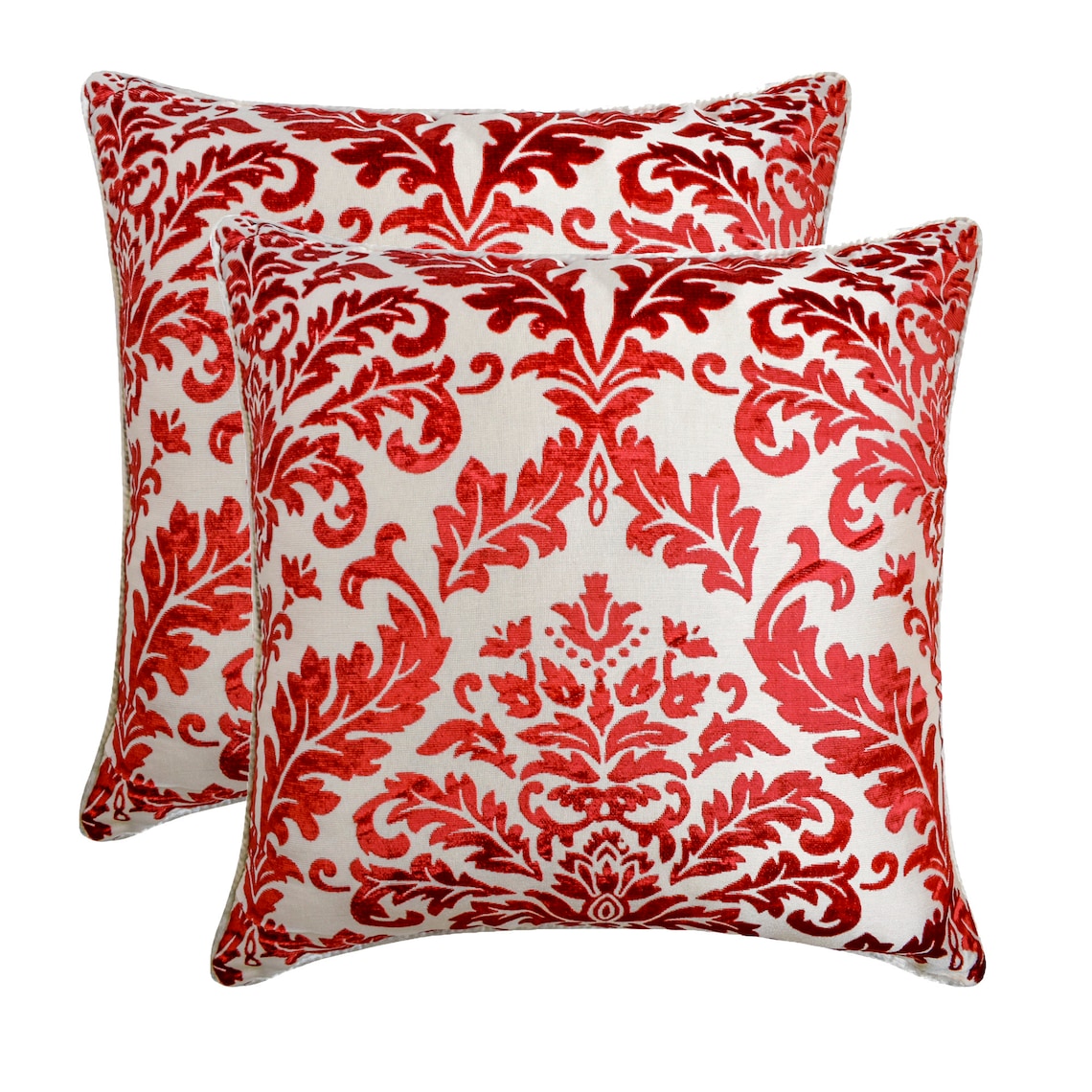 The HomeCentric Pillow Sham Cover, Decorative Cayenne Red Euro Pillowcases Pack of 2, 26x26 inch (65x65 cm) Burnout Velvet European Pillow Shams, Damask, European Pillow - Cayenne Red Damask