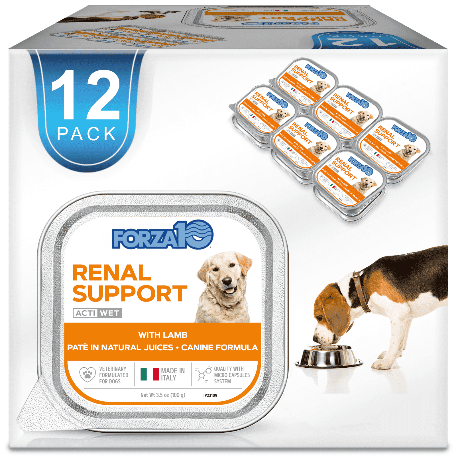 Forza10 Renal Wet Dog Food for Adult Dogs - 3.5 oz, 12 Pack - Lamb Flavor | Actiwet Renal Support Vet-Formulated with Cranberries, Dried Dandelion and Dried Clover - Non-GMO - Made in Italy