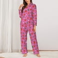 thumbnail image 2 of Balery Strawberry Floral Conjunto de Pijama con Estampado para Mujer, Conjunto de Dos Piezas con Manga Larga, Ropa de Dormir Suave con Bolsillos, Pijamas Cómodos-Medium, 2 of 7
