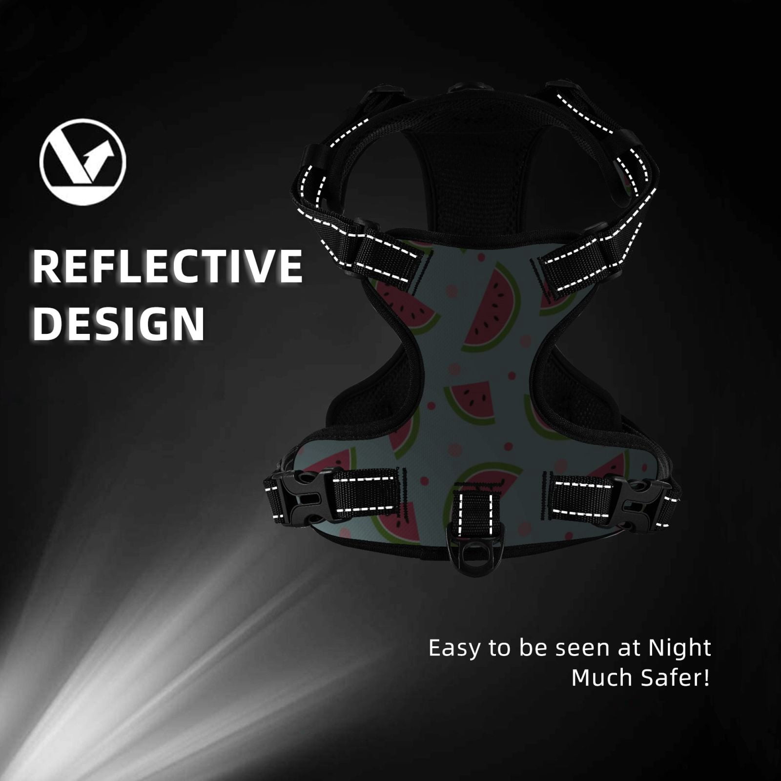Fuzoiu Watermelon Print Reflective Dog Harness,Adjustable, Breathable Pet Vest,Dog Harness No Pull,No Choke Pet Vest for Small, Medium, and Large Dogs-Small