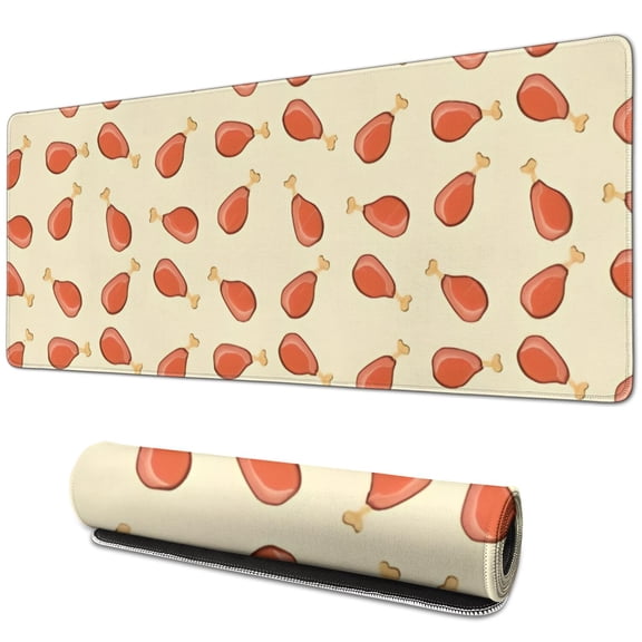 Long Mouse Pads for Desk,Beige Chicken Drumstick Pattern Desk Mats on Top Of Desks, Desk Mouse Pad Extra Large with 3mm Non-Slip Base and Stitched Edge for Gaming,Office,Work,Home 31.5x11.8in