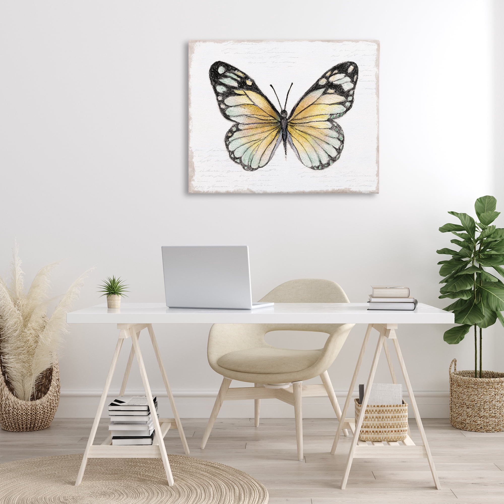 Stupell Industries Country Butterfly on White Animals Painting Wrapped Canvas Art Print Wall Art, 40 x 30