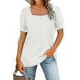thumbnail image 1 of Blusa de mujer de fibra de poliéster de color puro con manga corta abombada y fruncido con cuello cuadrado para citas, 1 of 5