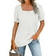 thumbnail image 1 of Blusa de mujer con cuello cuadrado y fruncido, manga corta abombada, color puro, fibra de poliéster, para citas, blanco L, 1 of 5