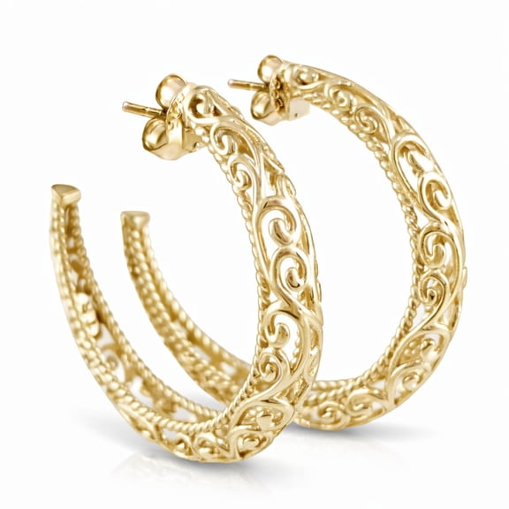 Turkish Bling Swirl Filigree Half Hoop Earrings 18k Gold over Bronze