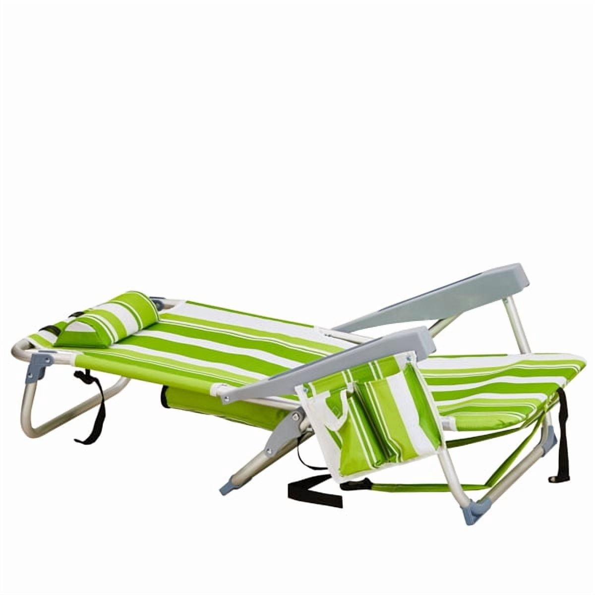 Alvantor 5-Position Folding Beach Chair for Adults with Headrest, Cup Holder, Cooler Bag, Shoulder Strap, Green Stripe