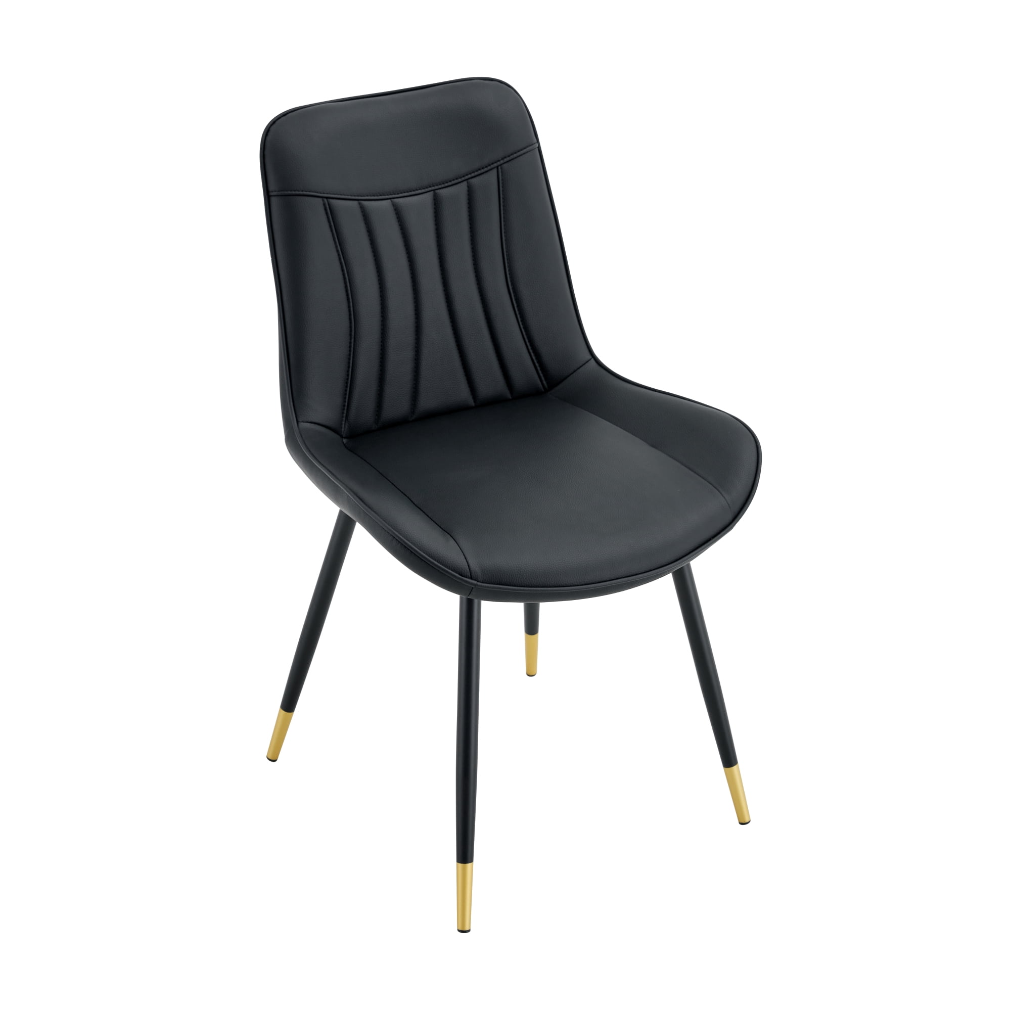 Leumius Dining Chairs Set of 4, Tech Fabric Upholstered Dining Chairs with Semi-Gloss Black Metal Legs, Gold-Trimmed Adjustable Non-Slip Feet, Vertical-Stitched High Back for Dining Room Black